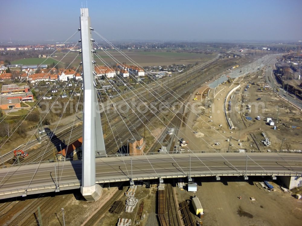 Halle (Saale) from the bird's eye view: View of Berlin Bridge in Halle (Saale) in Saxony-Anhalt