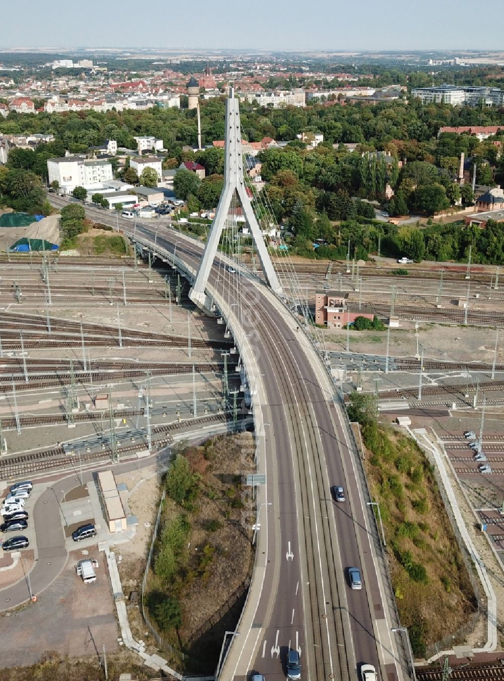 Aerial photograph Halle (Saale) - View of Berlin Bridge in Halle (Saale) in Saxony-Anhalt