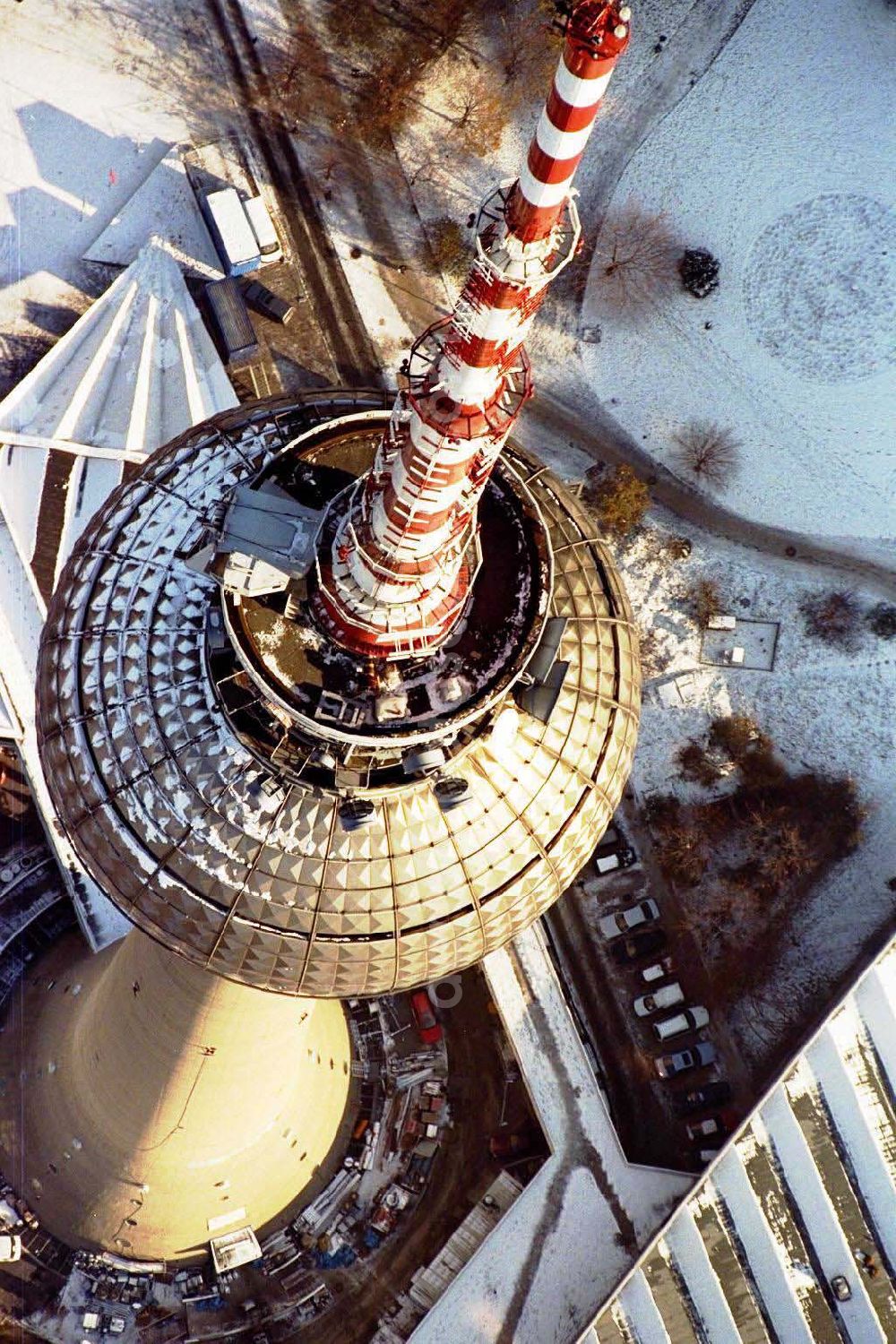 Aerial photograph Berlin - Berliner Fernsehturm am Alex im Winter.