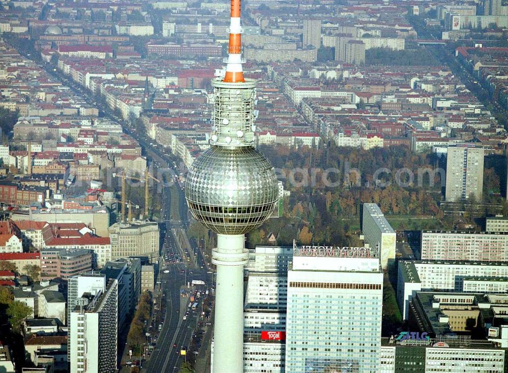 Berlin from the bird's eye view: Berliner Fernsehturm in Berlin - Mitte.