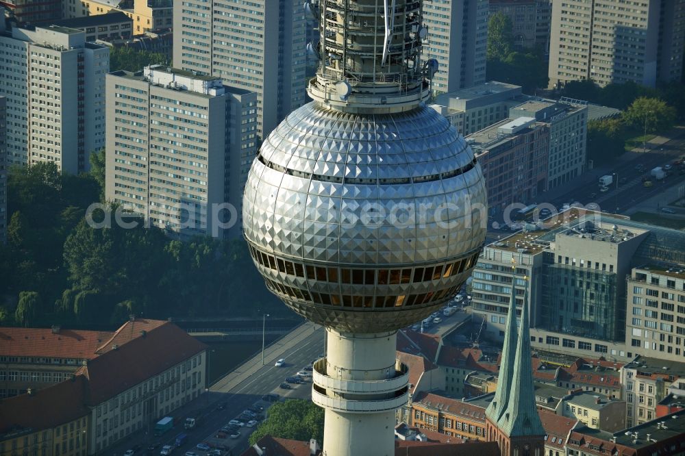 Aerial photograph Berlin - Berlin TV Tower in the city center east of the federal capital Berlin