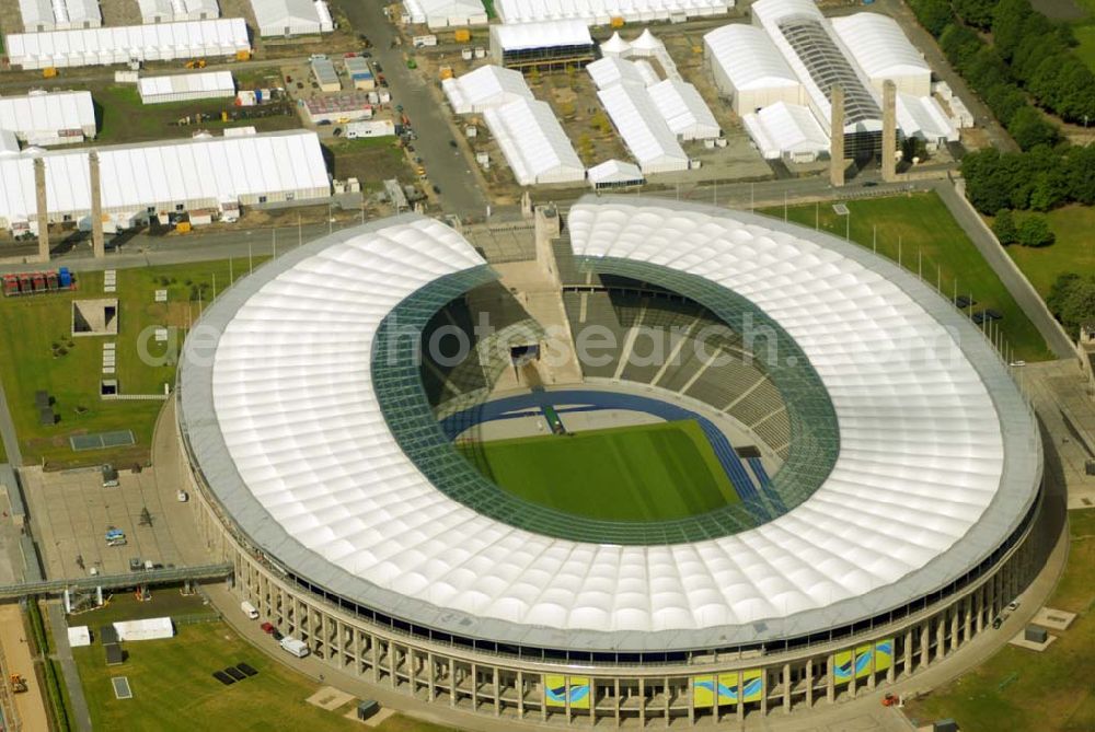 Aerial photograph Berlin - Charlottenburg - Blick auf das Berliner Olympiastadion vor der Fußballweltmeisterschaft