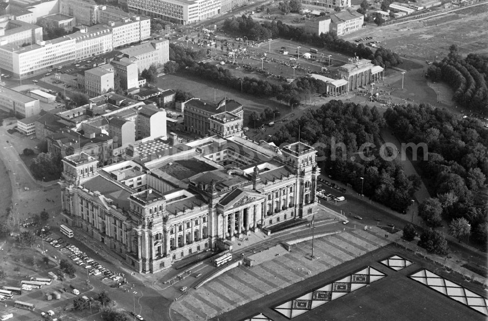 Berlin from above - German Parliamnet Reichstag on the Platz der Republik Square in the Mitte part of Berlin