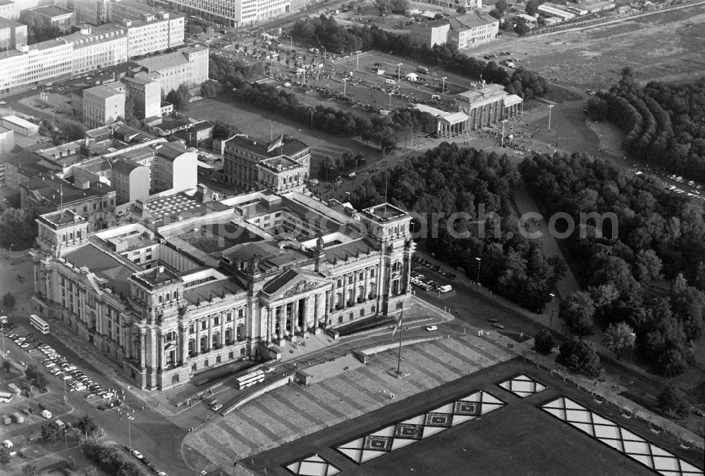 Berlin from the bird's eye view: German Parliamnet Reichstag on the Platz der Republik Square in the Mitte part of Berlin