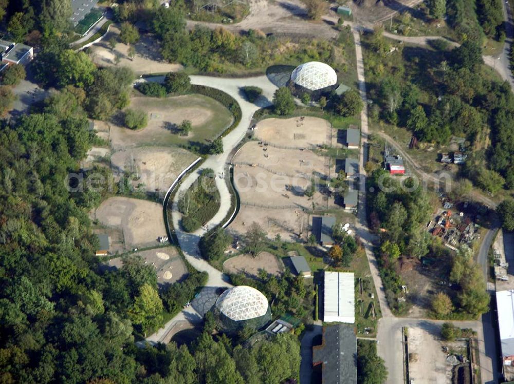 Aerial photograph Berlin - 13.10.2004 Blick auf den Berliner Tierpark in Berlin-Lichtenberg mit das Giraffen- und das Elefantenhaus.