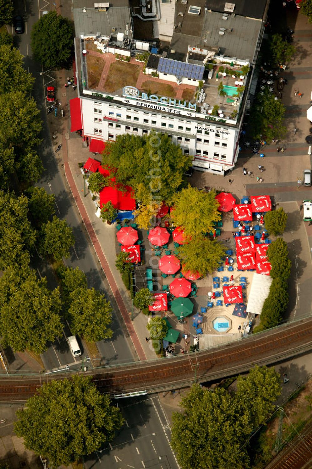 Bochum from above - Blick auf das Bochumer Bermudadreieck. Bochum pub quarter Bermudadreieck.