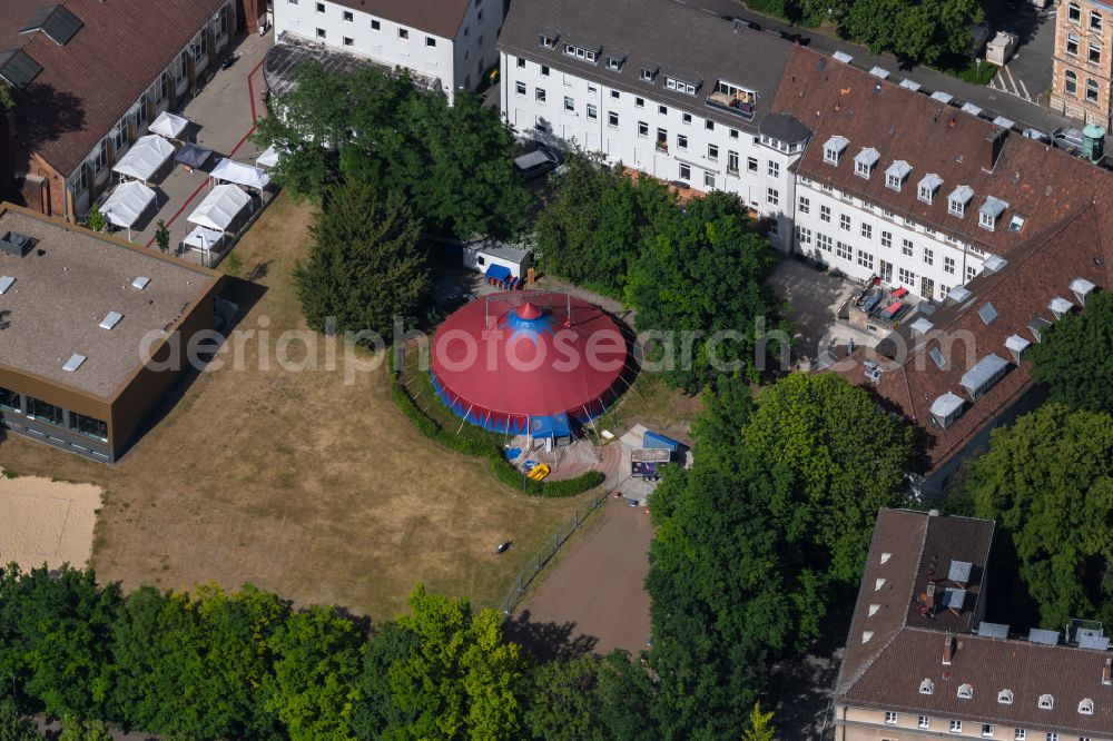 Aerial photograph Hannover - Overnight tent of the youth house on Maschstrasse in Hannover in the state Lower Saxony, Germany