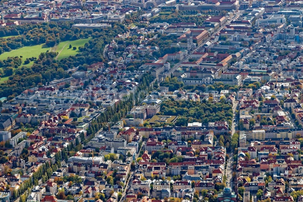 Aerial photograph München - District Schwabing around Leopoldstrasse in the city in Munich in the state Bavaria, Germany