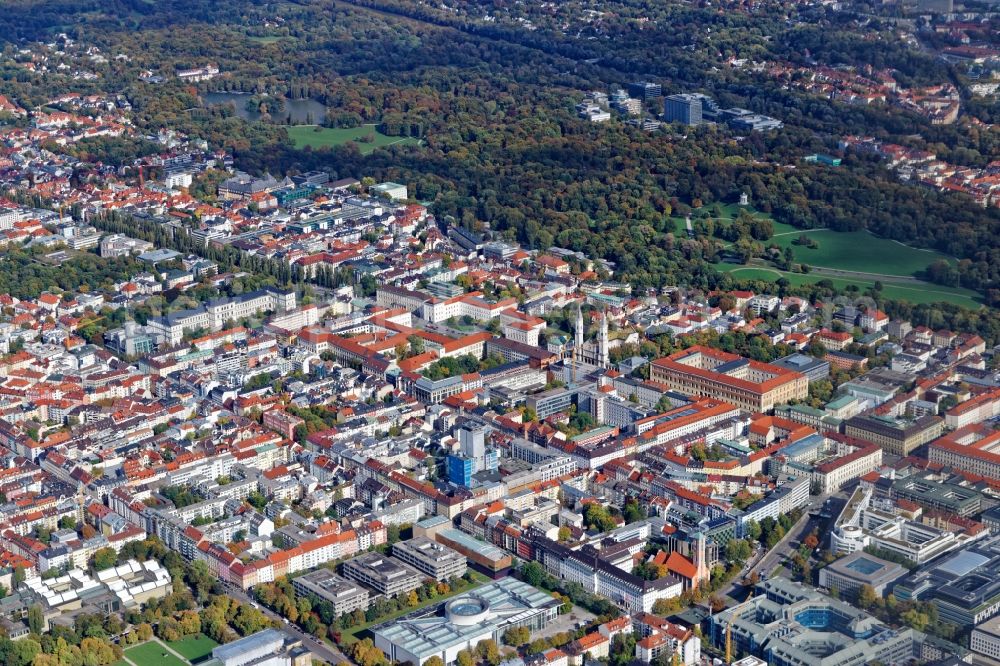 München from above - District Schwabing around Leopoldstrasse in the city in Munich in the state Bavaria, Germany