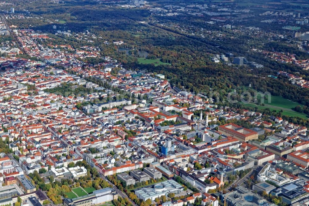 München from the bird's eye view: District Schwabing around Leopoldstrasse in the city in Munich in the state Bavaria, Germany