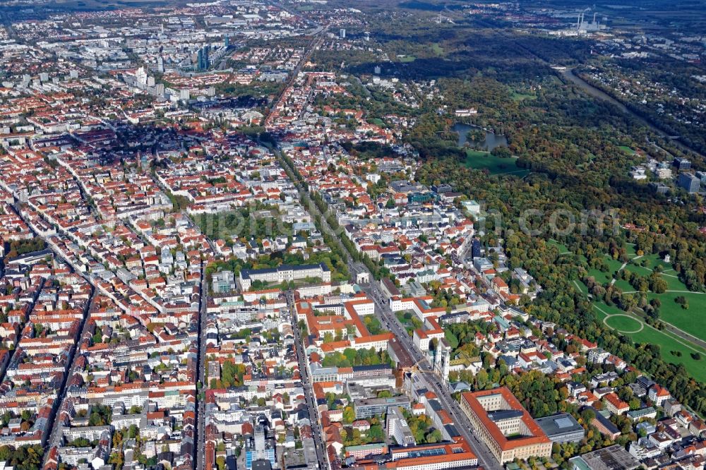 Aerial image München - District Schwabing around Leopoldstrasse in the city in Munich in the state Bavaria, Germany