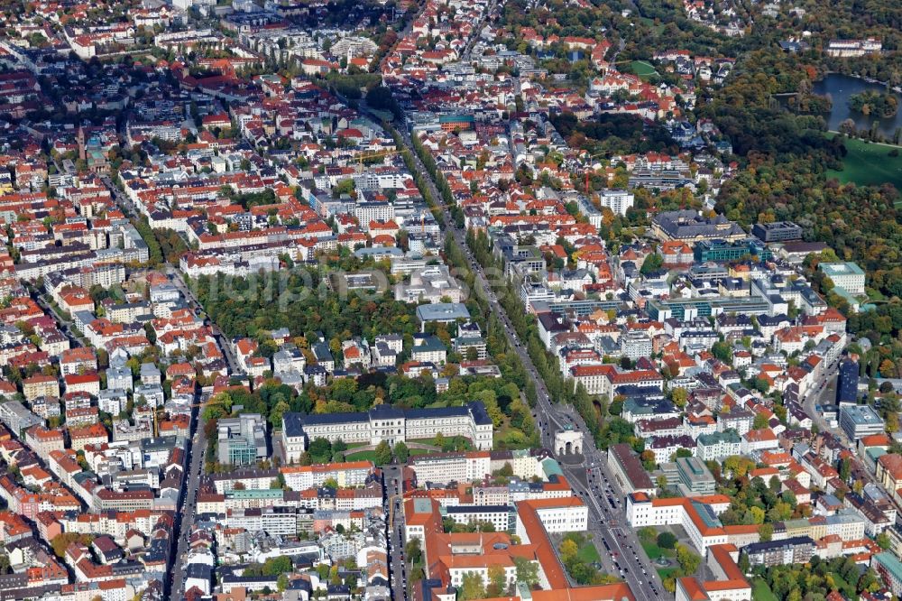 Aerial photograph München - District Schwabing around Leopoldstrasse in the city in Munich in the state Bavaria, Germany