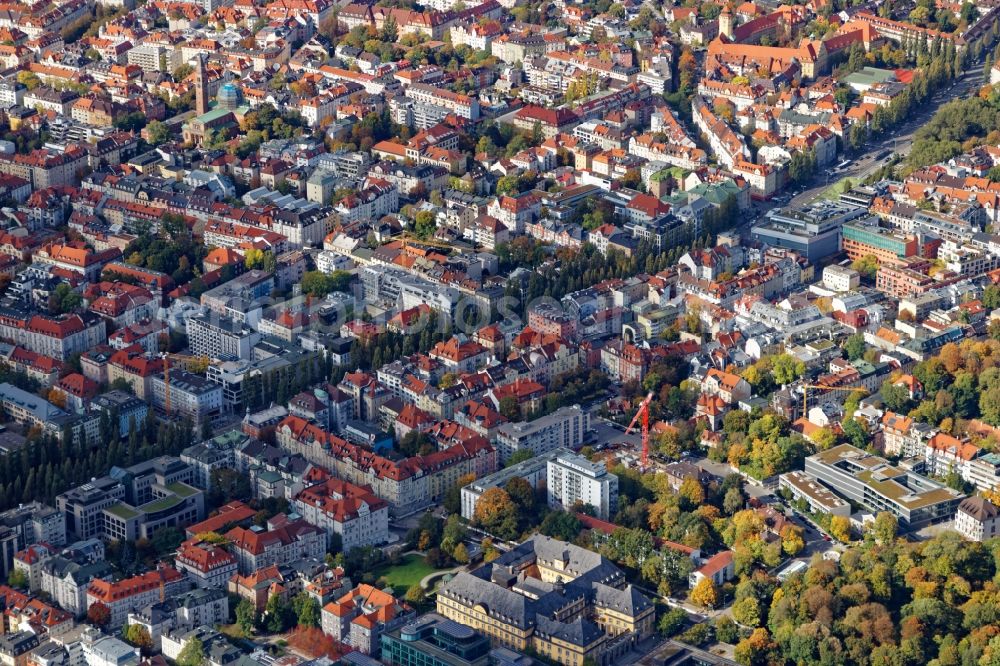 München from the bird's eye view: District Schwabing around Leopoldstrasse in the city in Munich in the state Bavaria, Germany