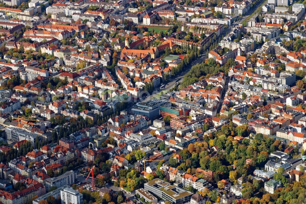 Aerial image München - District Schwabing around Leopoldstrasse in the city in Munich in the state Bavaria, Germany