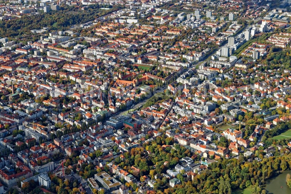 Aerial photograph München - District Schwabing around Leopoldstrasse in the city in Munich in the state Bavaria, Germany