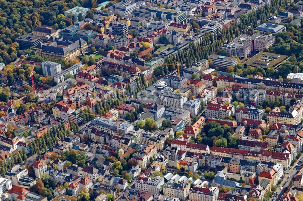 Aerial image München - District Schwabing around Leopoldstrasse in the city in Munich in the state Bavaria, Germany