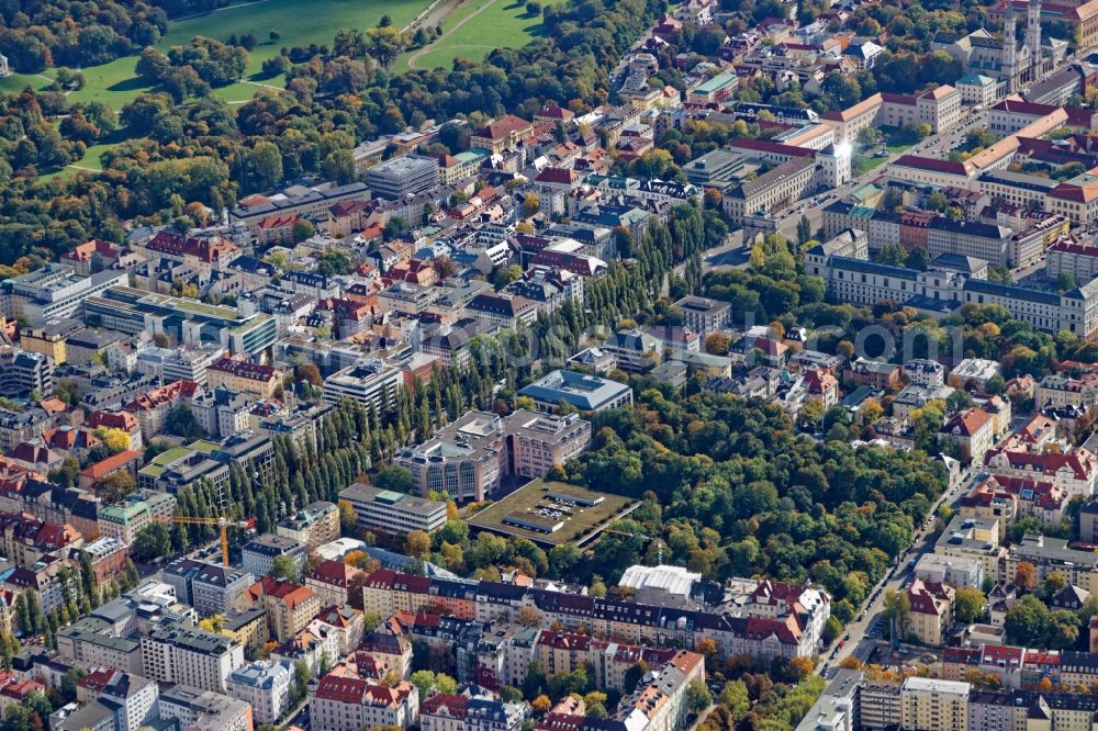 Aerial photograph München - District Schwabing around Leopoldstrasse in the city in Munich in the state Bavaria, Germany