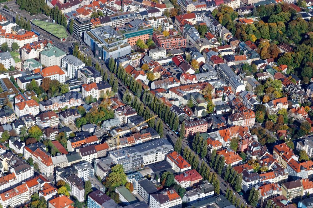 München from the bird's eye view: District Schwabing around Leopoldstrasse in the city in Munich in the state Bavaria, Germany