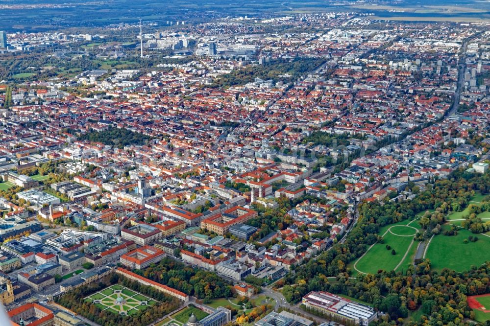 München from the bird's eye view: District Schwabing in the city in Munich in the state Bavaria, Germany