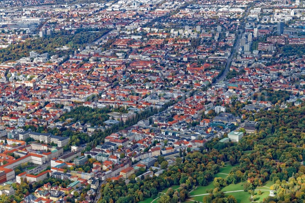 Aerial image München - District Schwabing in the city in Munich in the state Bavaria, Germany