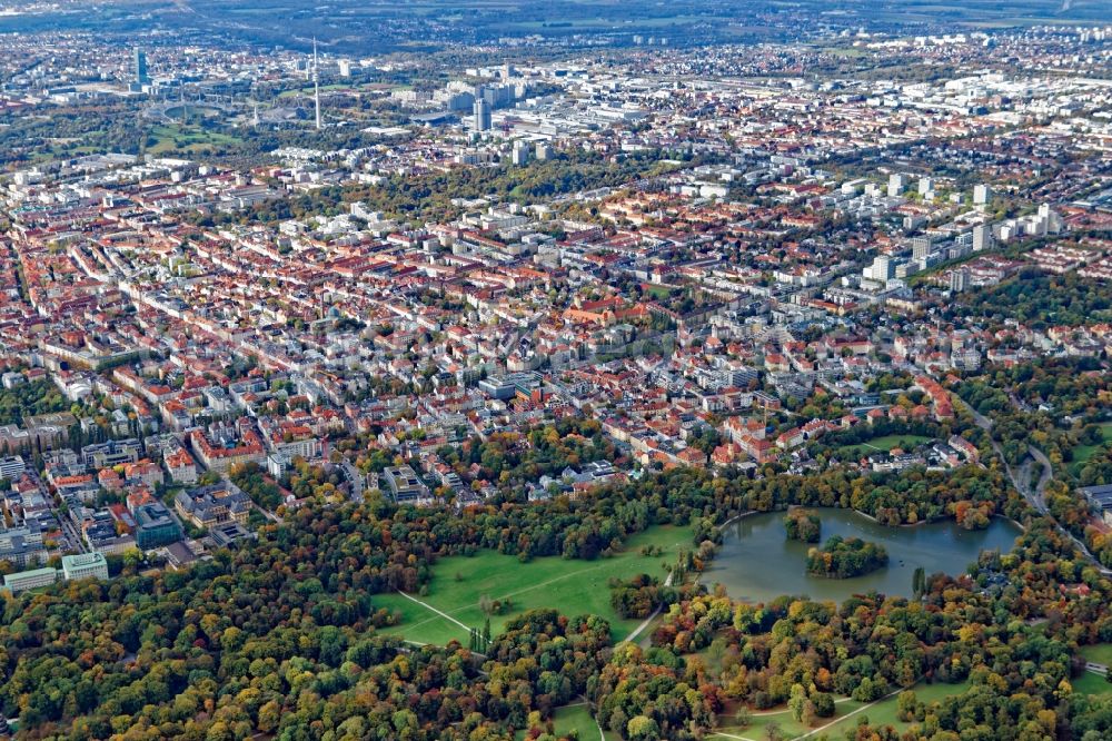 München from above - District Schwabing in the city in Munich in the state Bavaria, Germany