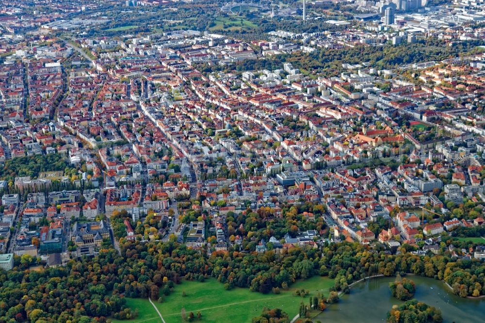 Aerial image München - District Schwabing in the city in Munich in the state Bavaria, Germany