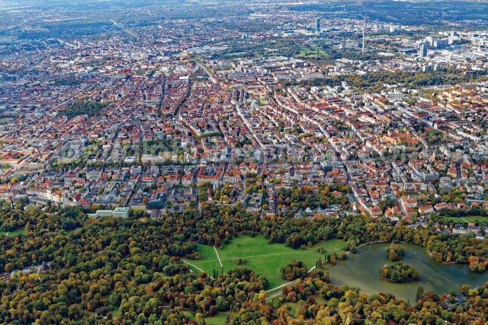 Aerial photograph München - District Schwabing in the city in Munich in the state Bavaria, Germany