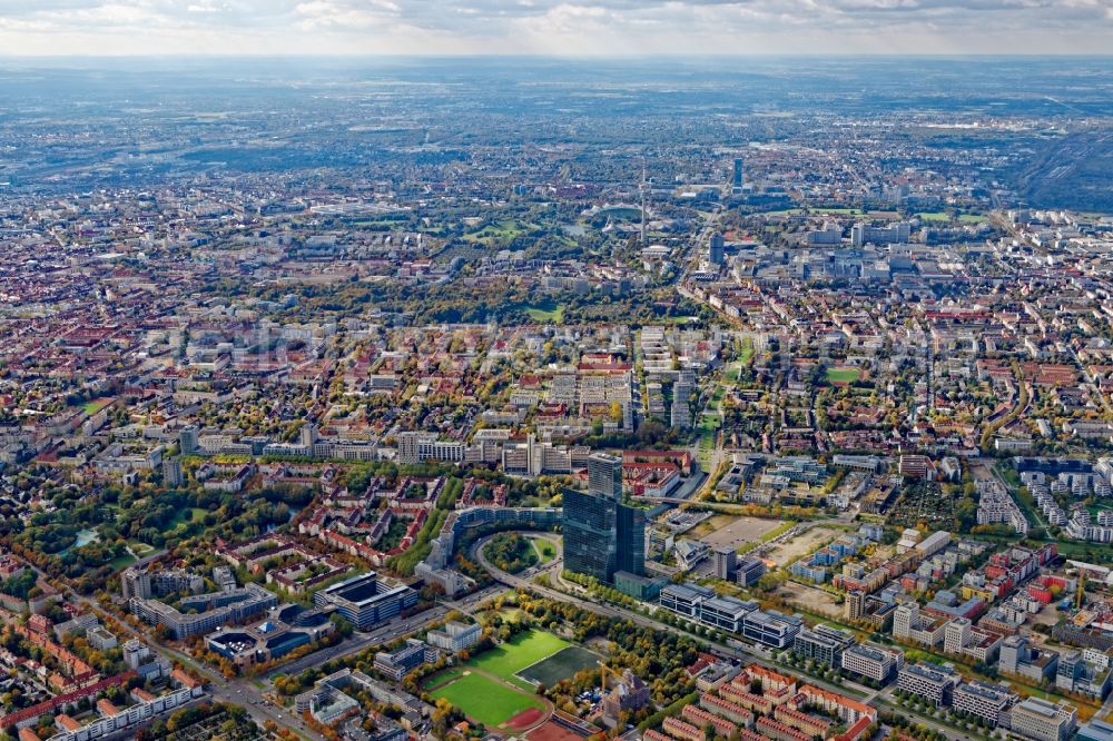 München from the bird's eye view: District Schwabing in the city in Munich in the state Bavaria, Germany