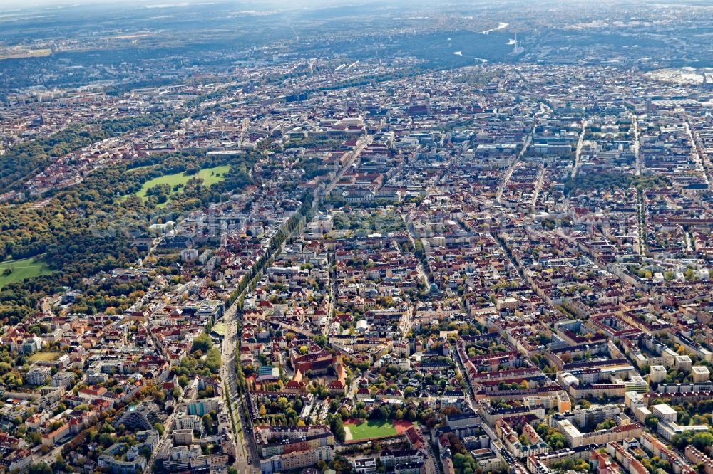 Aerial image München - District Schwabing in the city in Munich in the state Bavaria, Germany