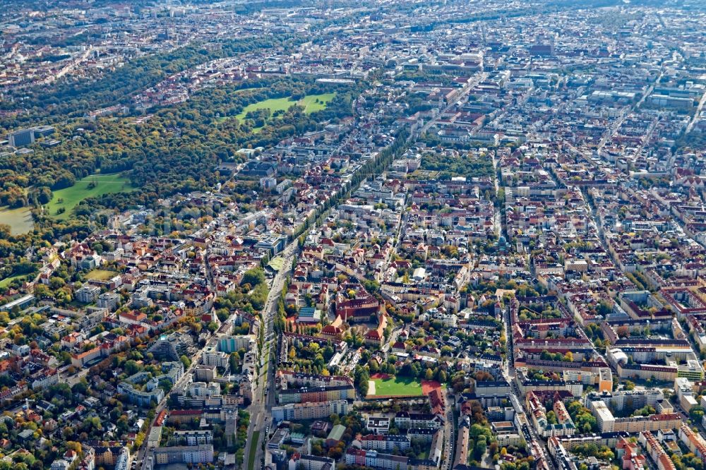 Aerial photograph München - District Schwabing in the city in Munich in the state Bavaria, Germany