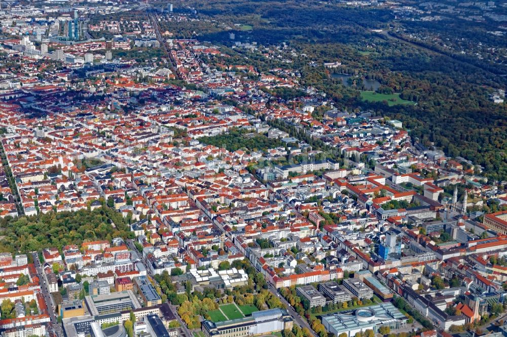 München from above - District Schwabing in the city in Munich in the state Bavaria, Germany