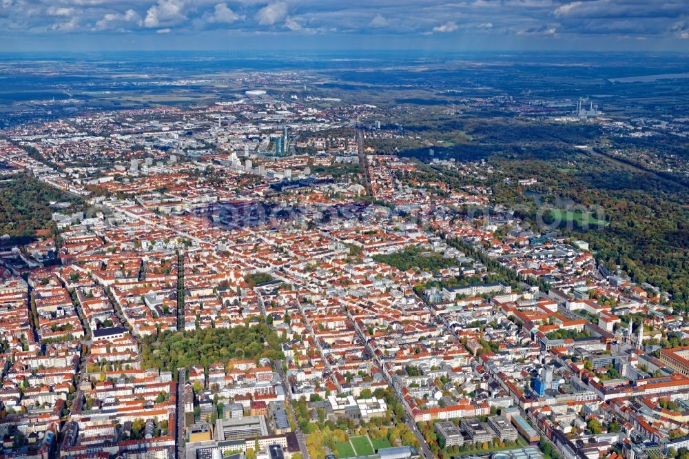 München from the bird's eye view: District Schwabing in the city in Munich in the state Bavaria, Germany