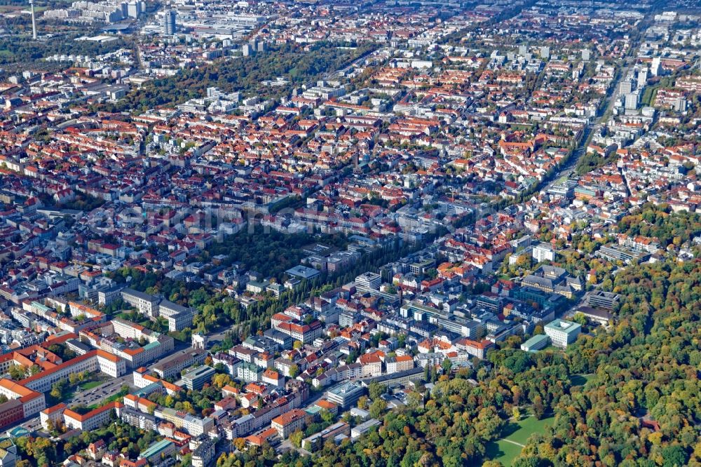 Aerial photograph München - District Schwabing in the city in Munich in the state Bavaria, Germany