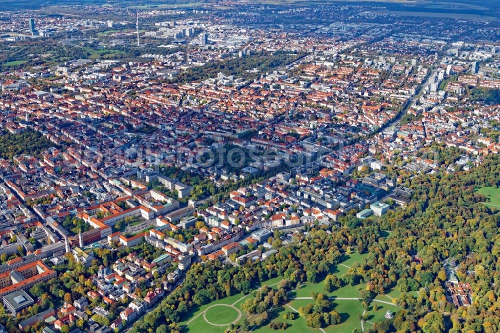 München from above - District Schwabing in the city in Munich in the state Bavaria, Germany