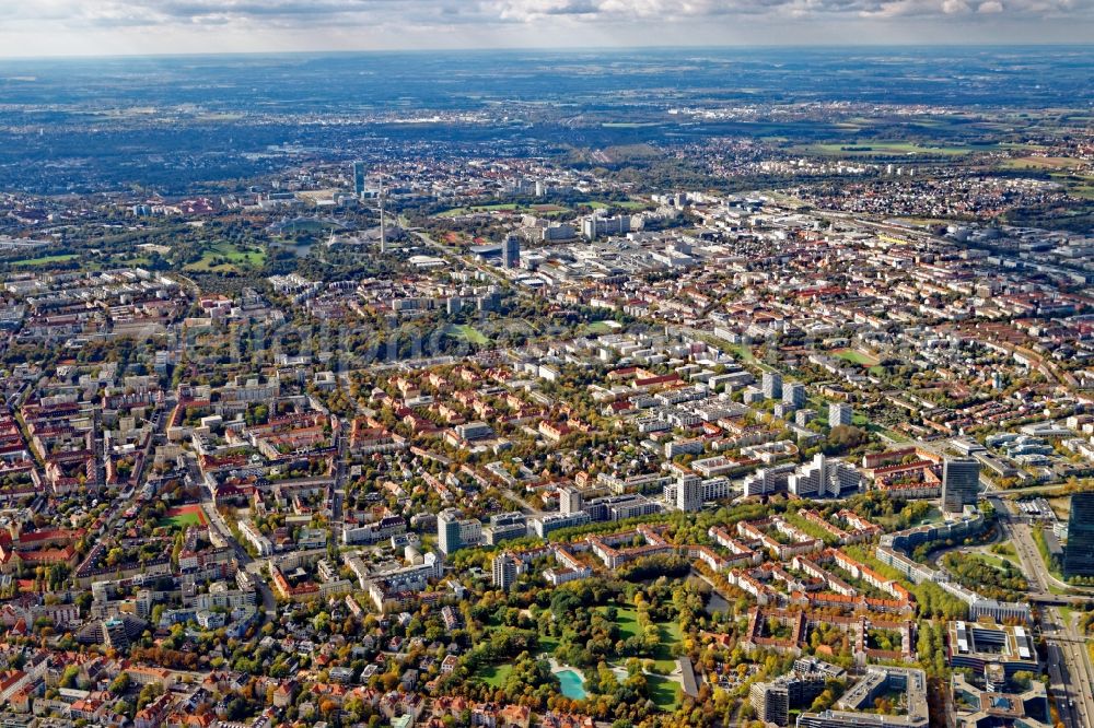 München from the bird's eye view: District Schwabing in the city in Munich in the state Bavaria, Germany