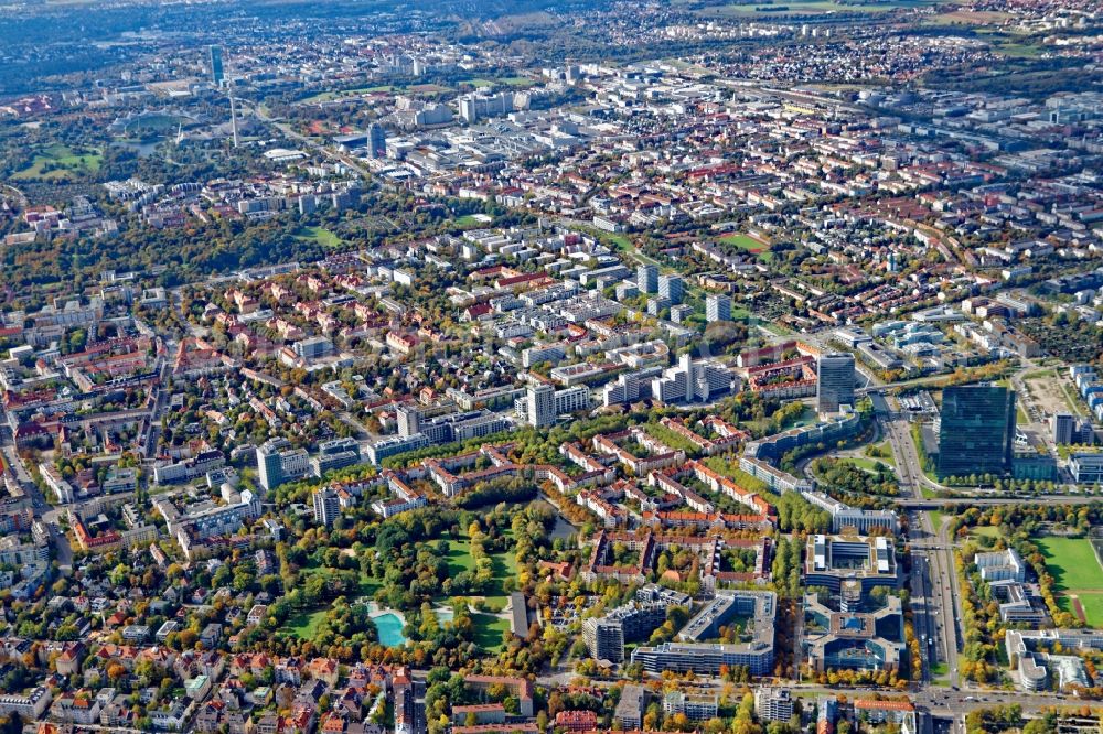 Aerial image München - District Schwabing in the city in Munich in the state Bavaria, Germany