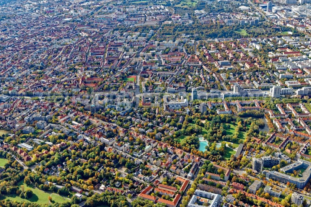 Aerial photograph München - District Schwabing in the city in Munich in the state Bavaria, Germany