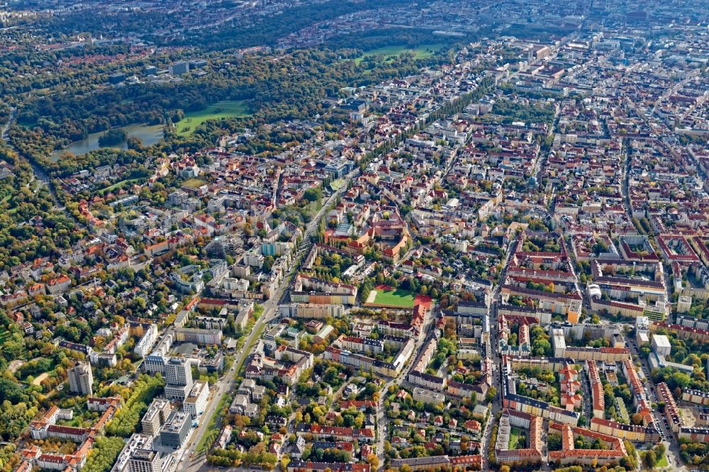 Aerial image München - District Schwabing in the city in Munich in the state Bavaria, Germany