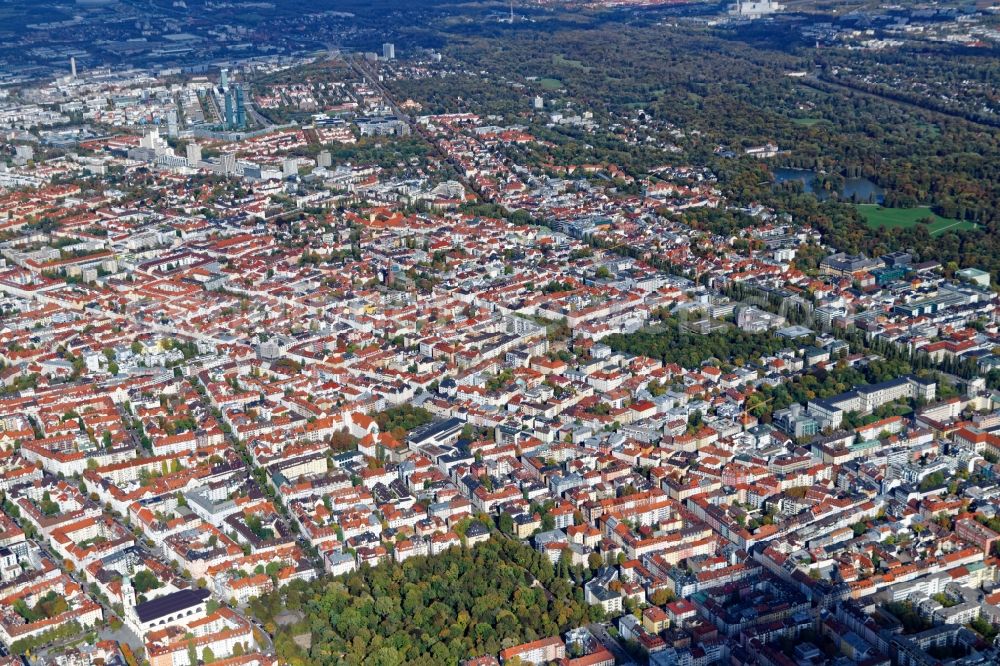 München from above - District Schwabing in the city in Munich in the state Bavaria, Germany