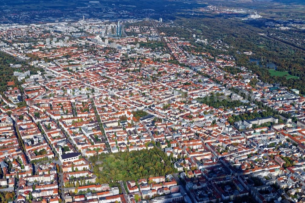 München from the bird's eye view: District Schwabing in the city in Munich in the state Bavaria, Germany