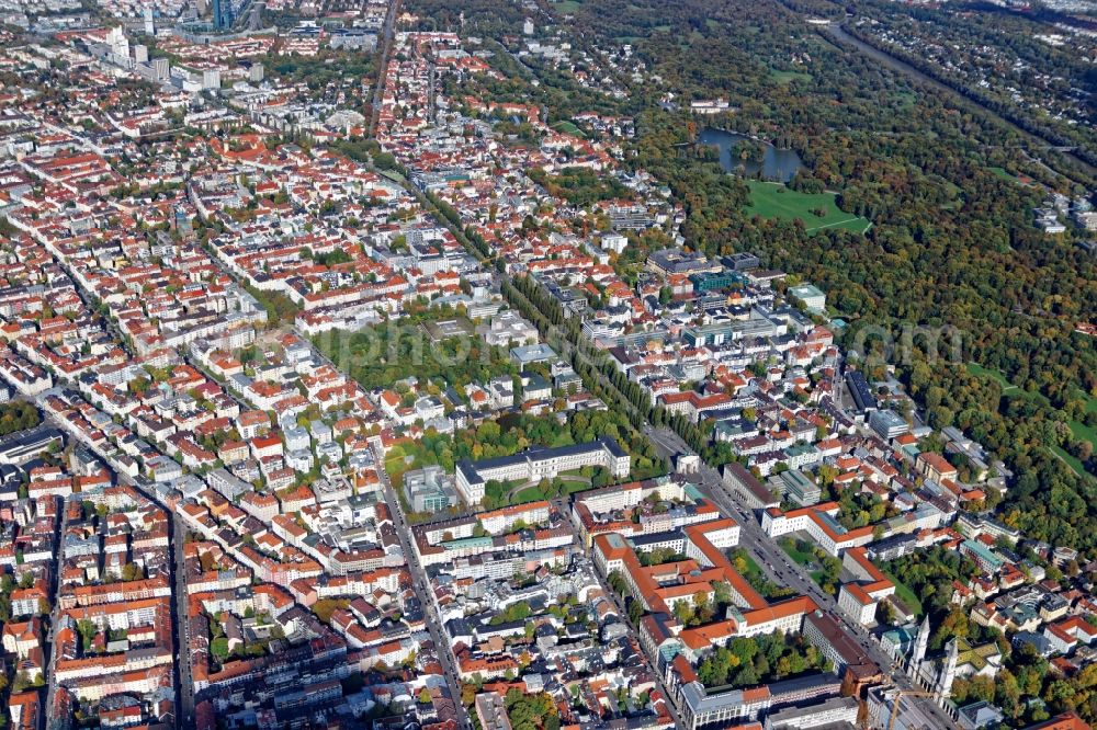 Aerial image München - District Schwabing in the city in Munich in the state Bavaria, Germany