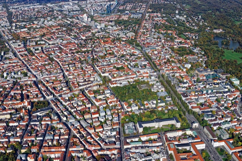 Aerial photograph München - District Schwabing in the city in Munich in the state Bavaria, Germany