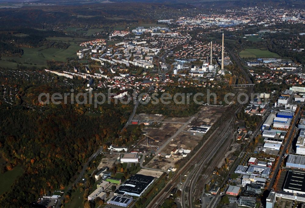 Aerial image Jena - Overview of the industrial area and the train station at the district Göschwitz from Jena in Thuringia