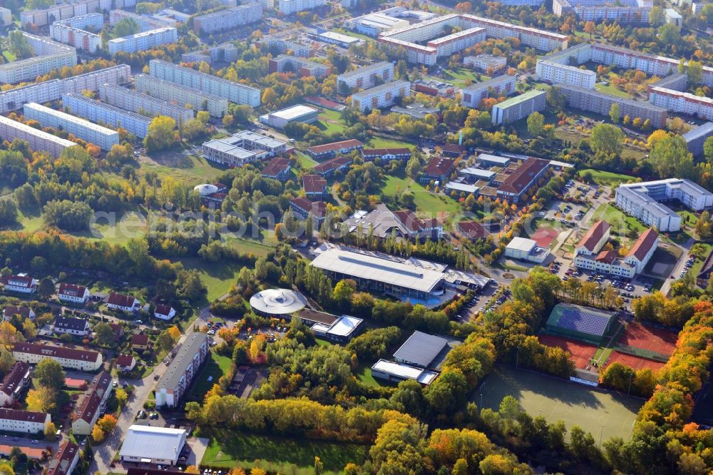 Greifswald from above - View at the BBW Berufsbildungswerk in Greifswald in the federal state Mecklenburg-Vorpommern. The BBW Greifswald is a specialized facility for vocational preparation and training of young people with disabilities. It is operated by the BerufsBildungsWerk Greifswald gGmbH