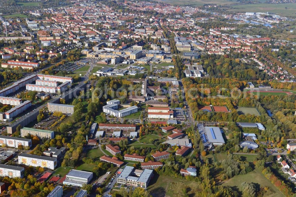 Greifswald from the bird's eye view: View at the BBW Berufsbildungswerk in Greifswald in the federal state Mecklenburg-Vorpommern. The BBW Greifswald is a specialized facility for vocational preparation and training of young people with disabilities. It is operated by the BerufsBildungsWerk Greifswald gGmbH