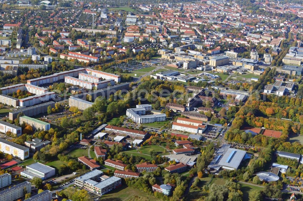 Aerial photograph Greifswald - View at the BBW Berufsbildungswerk in Greifswald in the federal state Mecklenburg-Vorpommern. The BBW Greifswald is a specialized facility for vocational preparation and training of young people with disabilities. It is operated by the BerufsBildungsWerk Greifswald gGmbH