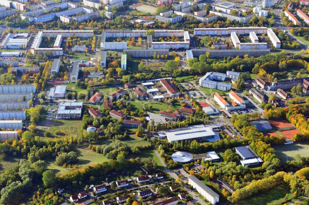 Aerial photograph Greifswald - View at the BBW Berufsbildungswerk in Greifswald in the federal state Mecklenburg-Vorpommern. The BBW Greifswald is a specialized facility for vocational preparation and training of young people with disabilities. It is operated by the BerufsBildungsWerk Greifswald gGmbH