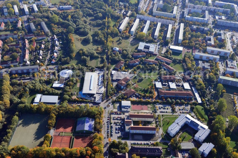 Greifswald from the bird's eye view: View at the BBW Berufsbildungswerk in Greifswald in the federal state Mecklenburg-Vorpommern. The BBW Greifswald is a specialized facility for vocational preparation and training of young people with disabilities. It is operated by the BerufsBildungsWerk Greifswald gGmbH