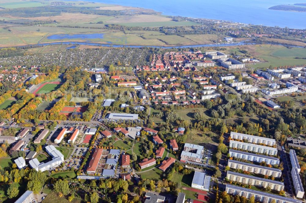 Greifswald from above - View at the BBW Berufsbildungswerk in Greifswald in the federal state Mecklenburg-Vorpommern. The BBW Greifswald is a specialized facility for vocational preparation and training of young people with disabilities. It is operated by the BerufsBildungsWerk Greifswald gGmbH