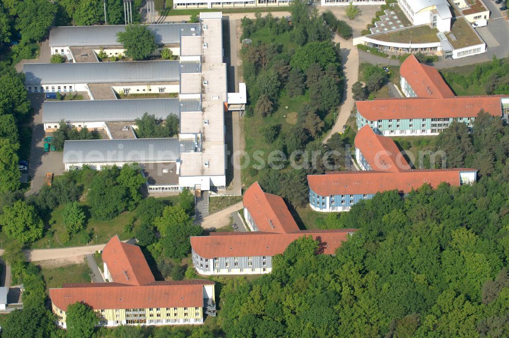 Aerial photograph Potsdam - Blick auf das Areal des Berufsbildungswerk im Oberlinhaus an der Steinstrasse 80-84 in Potsdam-Babelsberg. View of the area of the Vocational Training Center in Oberlinhouse on the stone road 80-84 in Potsdam-Babelsberg.